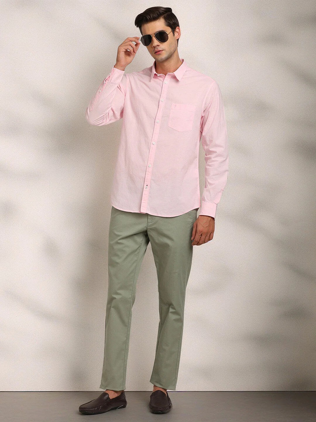 Indian Terrain Men's Regular Fit Full Sleeve Solid Pink Shirt